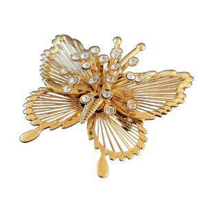 Monet Gold Tone and Rhinestones Vintage Brooch Pin